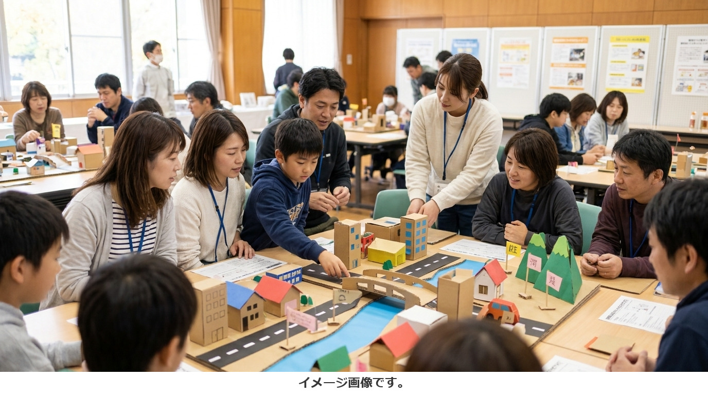 段ボールジオラマの謎解きや、防災の未来を考えるディスカッション